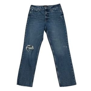 Free Assembly | High Rise Straight Leg Distressed Blue Denim Jeans 10